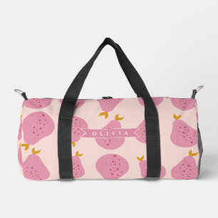 Personalised Pink Pear Pattern Cute Girly Fruit Duffle Bag