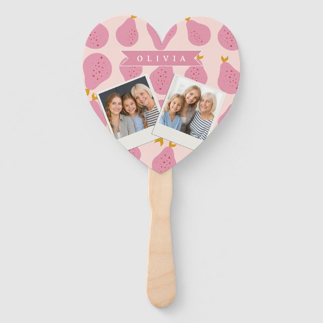 Personalised Pink Pear Pattern Cute Girly Fruit Hand Fan (Front)