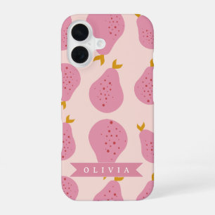Personalised Pink Pear Pattern Cute Girly Fruit iPhone 16 Case