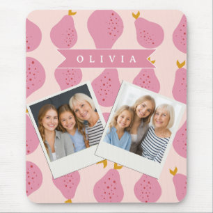 Personalised Pink Pear Pattern Cute Girly Fruit Mouse Pad