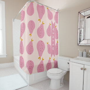 Personalised Pink Pear Pattern Cute Girly Fruit Shower Curtain