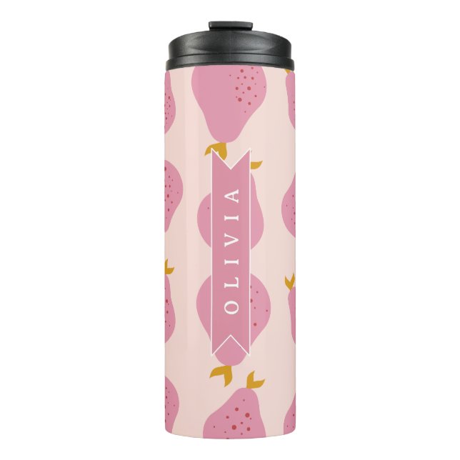 Personalised Pink Pear Pattern Cute Girly Fruit Thermal Tumbler (Front)
