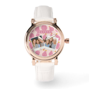 Personalised Pink Pear Pattern Cute Girly Fruit Watch