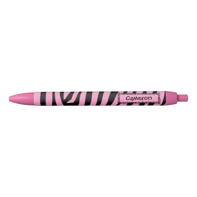 Personalised Pink Pen Pink and Black Zebra Stripes (Front)