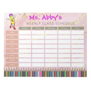 Personalised Pink Pencil Weekly Class Schedule Notepad