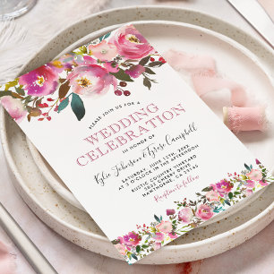 Personalised Pink Peony Floral Wedding Invitation