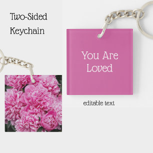 Personalised Pink Peony Flower Key Ring
