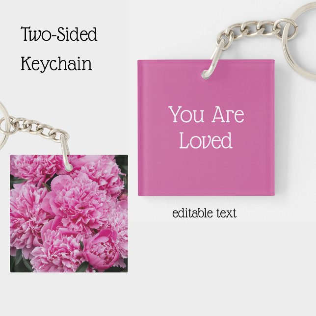 Personalised Pink Peony Flower Key Ring (Creator Uploaded)