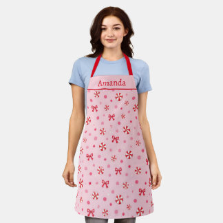 Personalised Pink Peppermint & Bows Christmas Apron