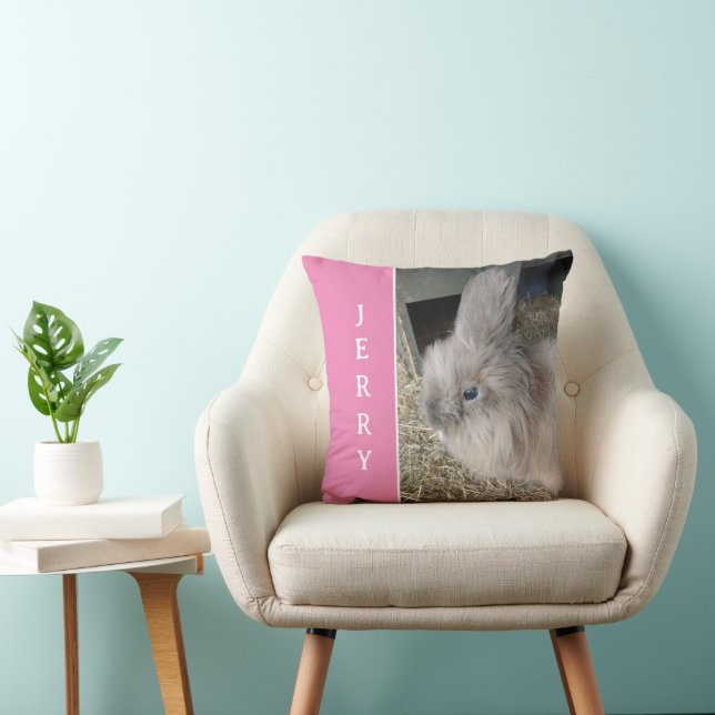 Personalised Pink Pet Rabbit Photo and Name Throw  Cushion (Chair)