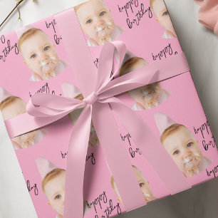 Personalised Pink Photo Collage Kids Birthday Wrapping Paper