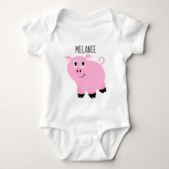 Personalised Pink Pig Baby Animal Piggy Bodysuit (Front)