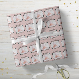 Personalised Pink Plaid Baby Birthday Photo Wrapping Paper