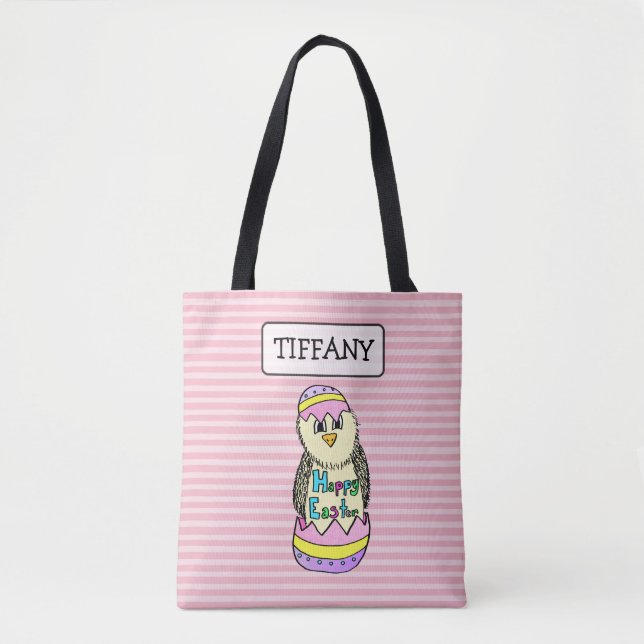 Personalised Pink Plaid Easter Bunny Bag (Front)