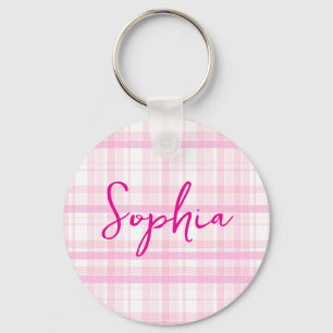 Personalised Pink Plaid keychain  with Name 