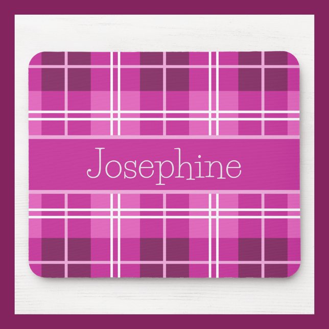 Personalised Pink Plaid Mouse Pad with Custom Name (Creator Uploaded)
