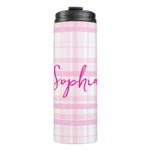 Personalised Pink Plaid Thermal Tumbler with Name 