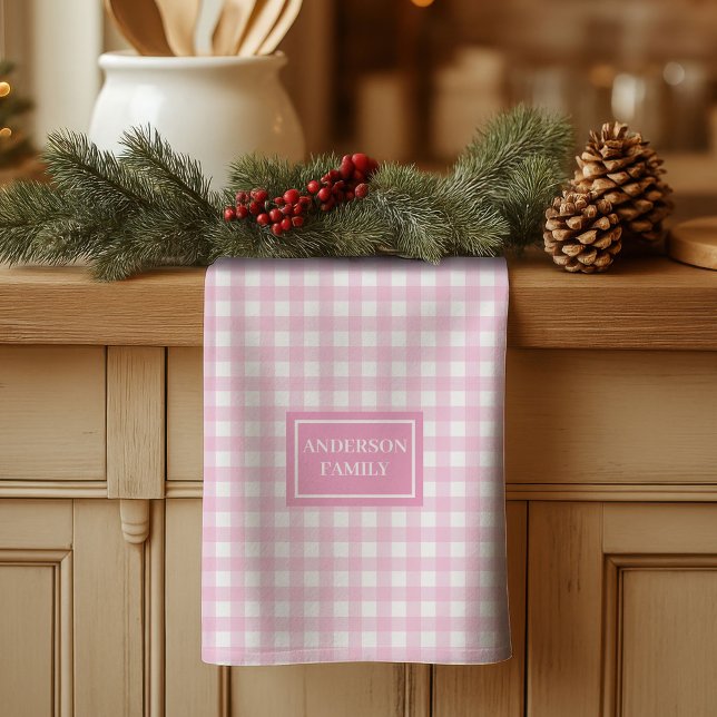 Personalised Pink Plaid Towel Chic Kitchen Accent (Personalized Pink Plaid Towel Chic Kitchen Accent)