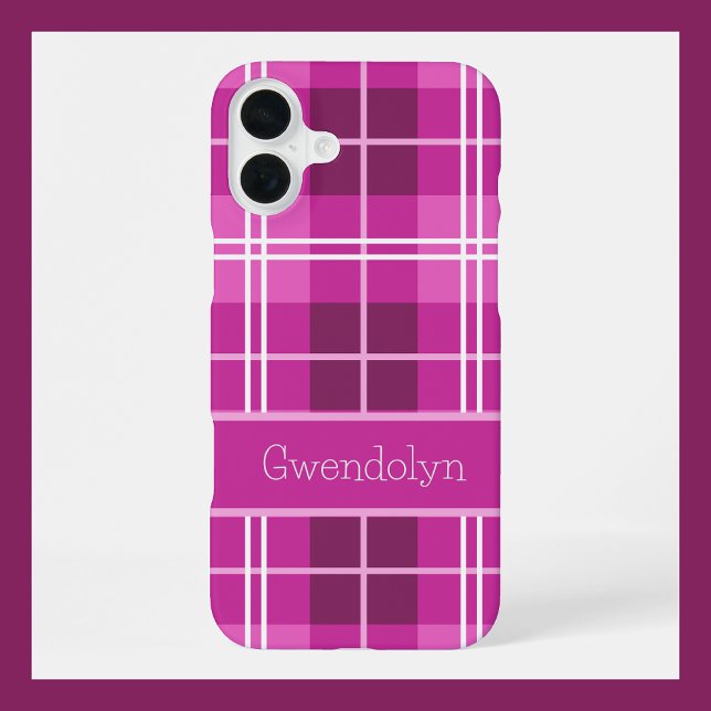 Personalised Pink Plaid with Custom Name iPhone Case (Creator Uploaded)