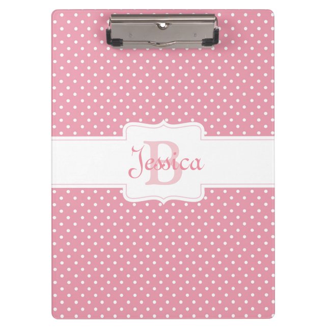 Personalised Pink Polka Dot Clipboard (Front)