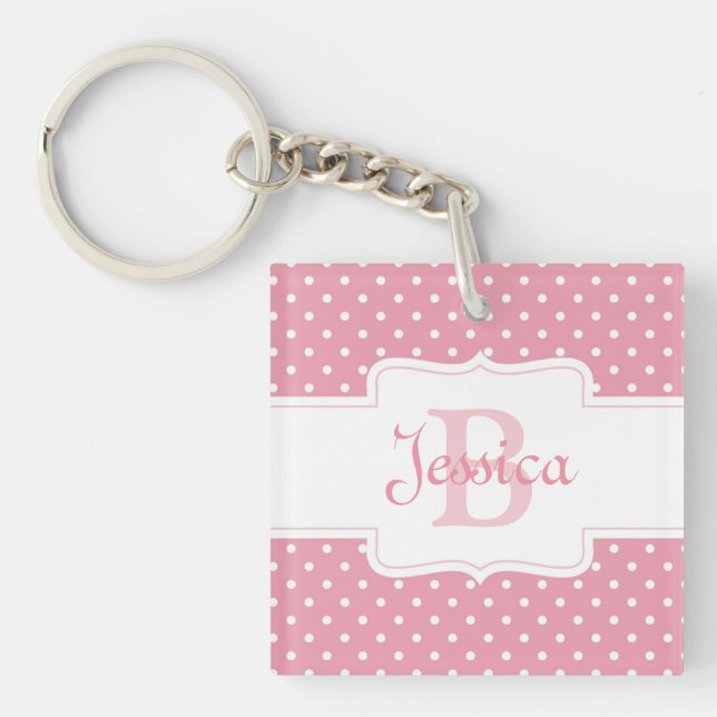 Personalised Pink Polka Dot Key Ring (Front)