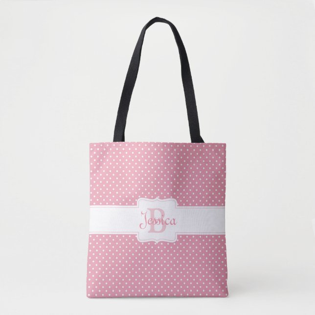 Personalised Pink Polka Dot Pattern Tote Bag (Front)