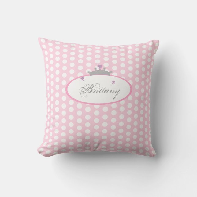 Personalised Pink Polka Dot Princess Pillow (Front)