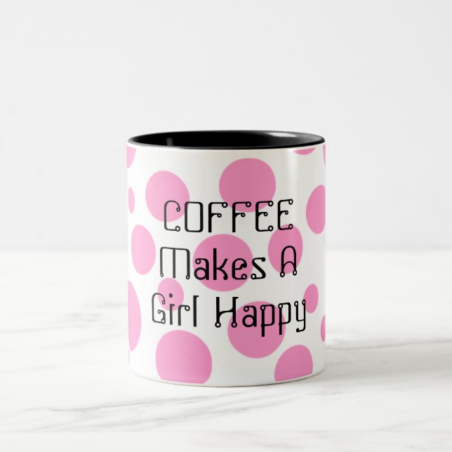 Personalised Pink Polka Dot Two-Toned Coffee Mug (Center)