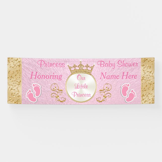 Personalised Pink Princess Baby Shower Banner (Horizontal)