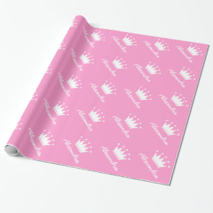 Personalised pink princess crown wrapping paper