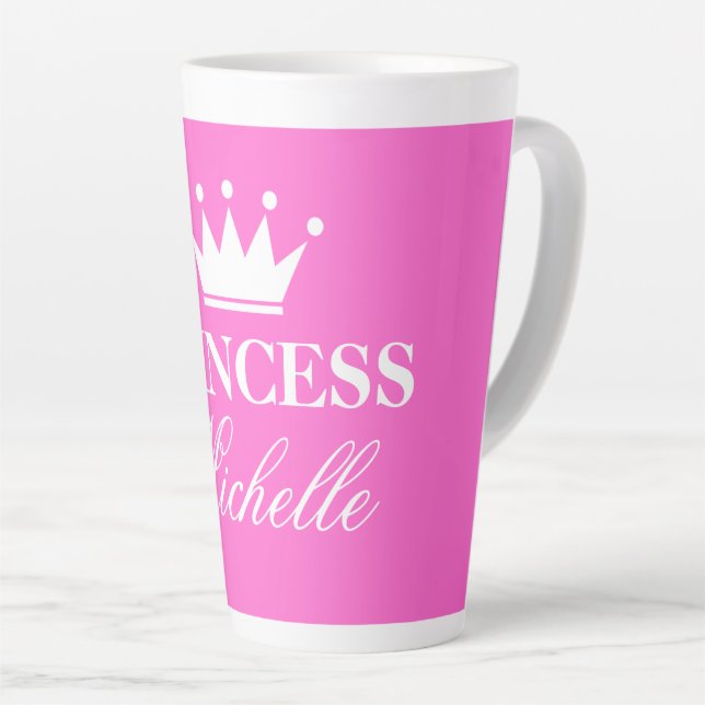Personalised pink princess mug with crown logo (Right Angle)