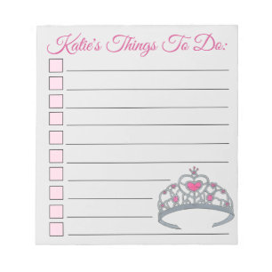 Personalised Pink Princess Tiara Things To Do List Notepad