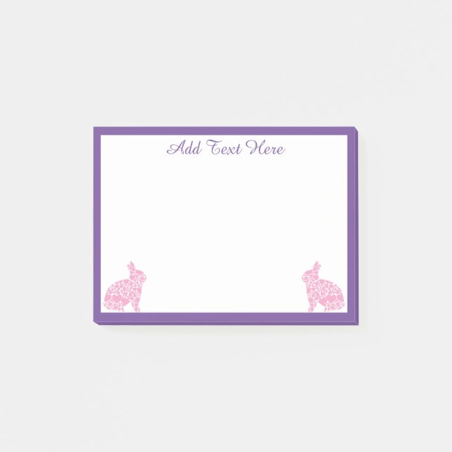 Personalised Pink & Purple Bunny Rabbit Post-it Notes (Front)
