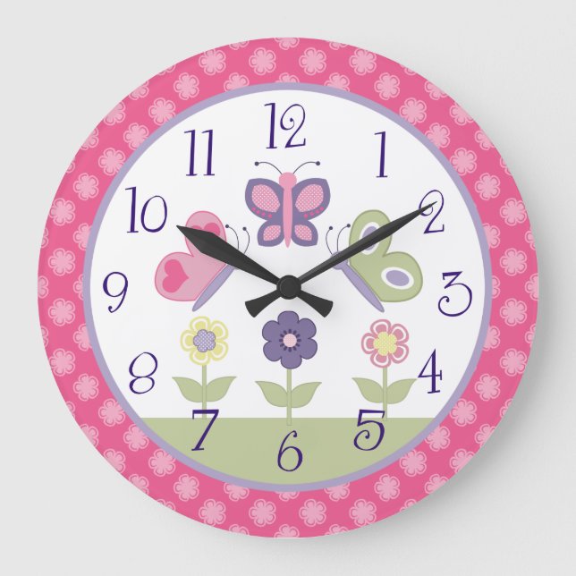 Personalised Pink & Purple Butterfly Nursery Clock (Front)