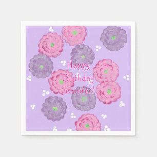 Personalised Pink Purple Floral Birthday Napkins