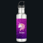 Personalised Pink Purple Glitter Unicorn Face 710 Ml Water Bottle<br><div class="desc">A cute pink and purple faux glitter unicorn face decorates this water bottle. So fun for a girl. Makes a great birthday party gift. Personalise it with her name. Designed for you by Blackberry Boulevard.</div>