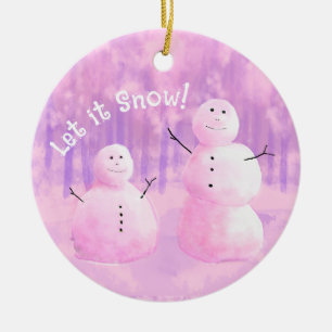 Personalised Pink Purple Snowman Ceramic Ornament