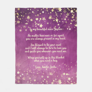 Personalised Pink Purple Stars Message Niece Fleece Blanket