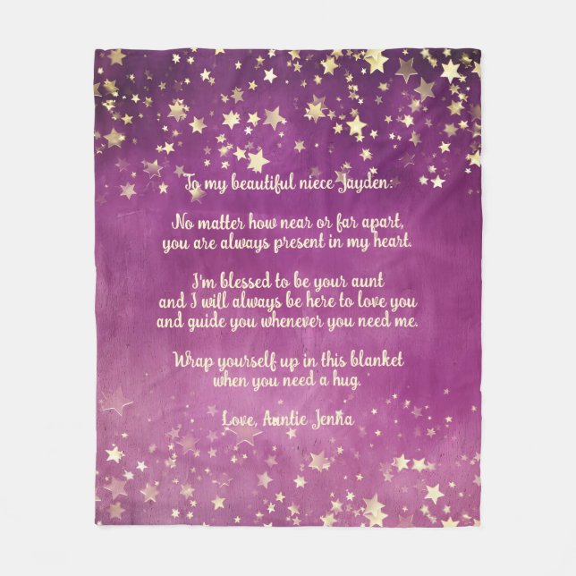 Personalised Pink Purple Stars Message Niece Fleece Blanket (Front)