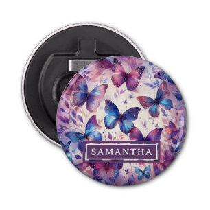Personalised Pink Purple Watercolor Butterfly Bottle Opener