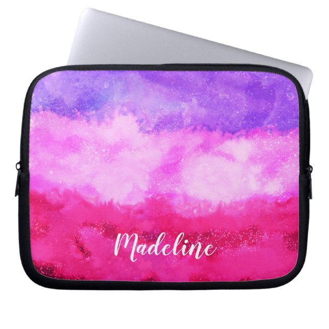 Personalised Pink & Purple Watercolor Laptop Sleeve (Front)