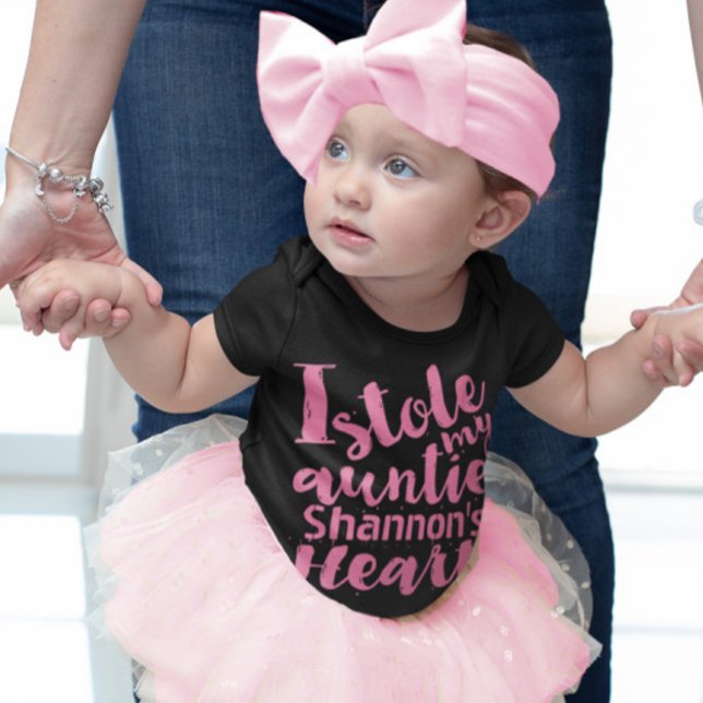 Personalised Pink Quote Stole My Aunties Heart Baby Bodysuit (Creator Uploaded)