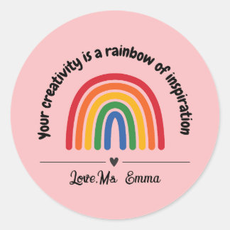 Personalised Pink rainbow heart teacher reward  Classic Round Sticker