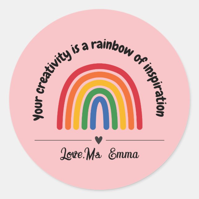 Personalised Pink rainbow heart teacher reward  Classic Round Sticker (Front)