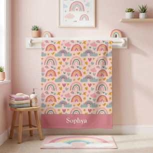 Personalised Pink Rainbow Kids Bath Towel