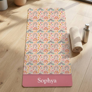 Personalised Pink Rainbow Name Yoga Mat