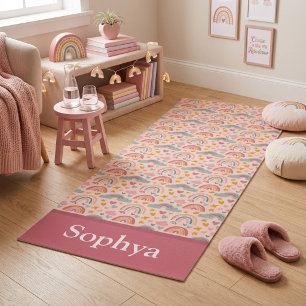 Personalised Pink Rainbow Name Yoga Mat