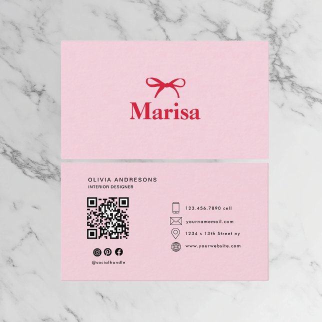 Personalised Pink & Red Bow | Elegant  Business Card (Creator Uploaded)