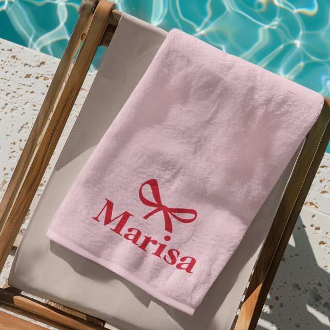 Personalised Pink & Red Bow Name Beach Towel (Creator Uploaded)