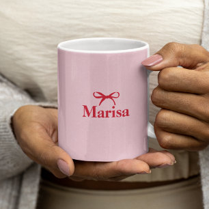 Personalised Pink & Red Bow Name  Coffee Mug